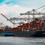 Cargo ships docked at a port