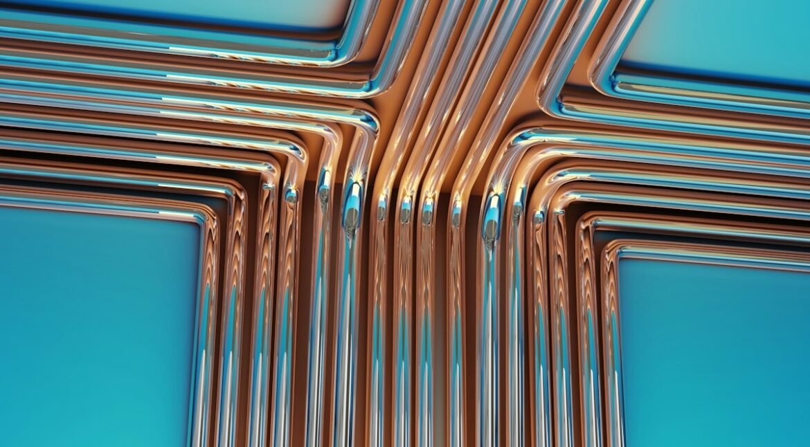 Copper pipes on a blue background