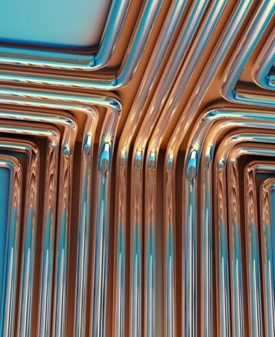 Copper pipes on a blue background