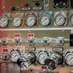 Analog pressure gauges on a gas panel