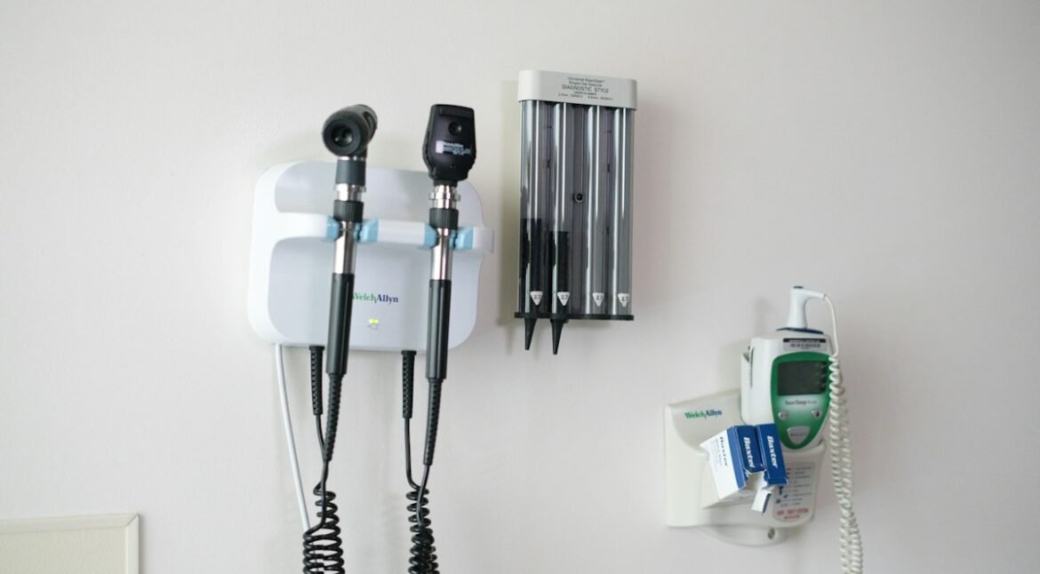 Medical equipment mounted on a hospital wall