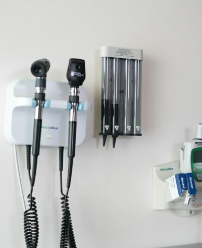 Medical equipment mounted on a hospital wall