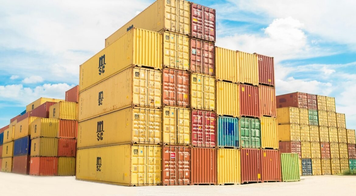 Stacked shipping containers