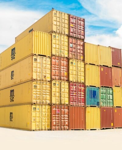 Stacked shipping containers